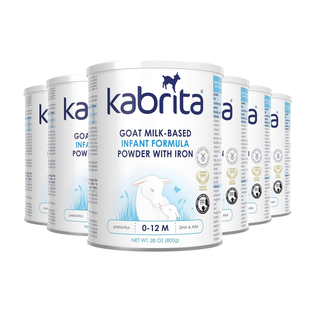 Kabrita 羊奶基婴儿配方奶粉，含铁、DHA、ARA 和益生元，适用于 0-12 个月婴儿，非转基因，28 盎司（6 包）