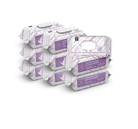 Amazon Elements 婴儿湿巾,敏感,810片,翻盖包装,一件9包